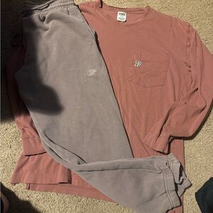 PINK Victoria's Secret Mauve Shirt and Taupe Sweatpants Set